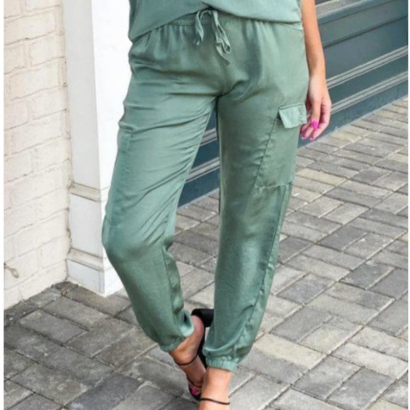 PJ Salvage Pants - NWT - PJ Salvage Sister Satin Cargo Pants-Sage Size Small